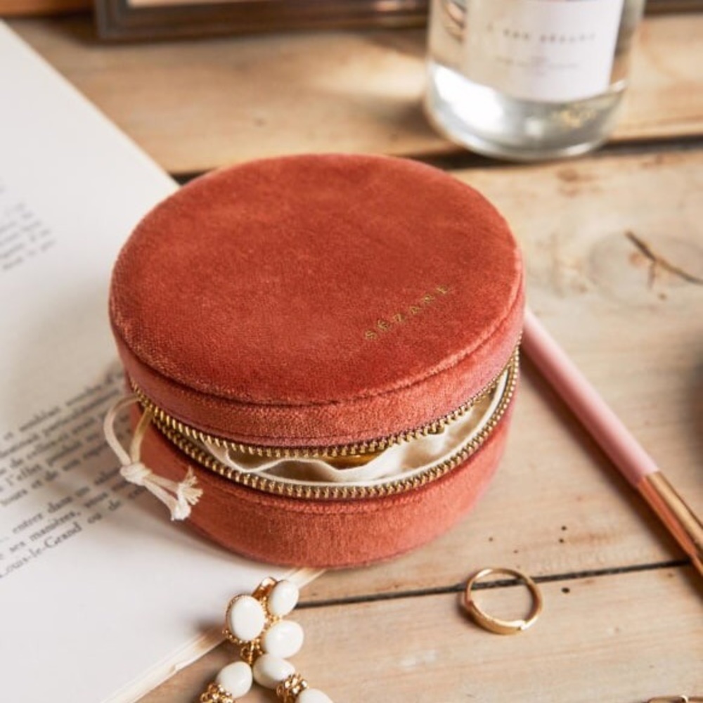 Sezane Pink Velvet Blush Jewelry Travel Case